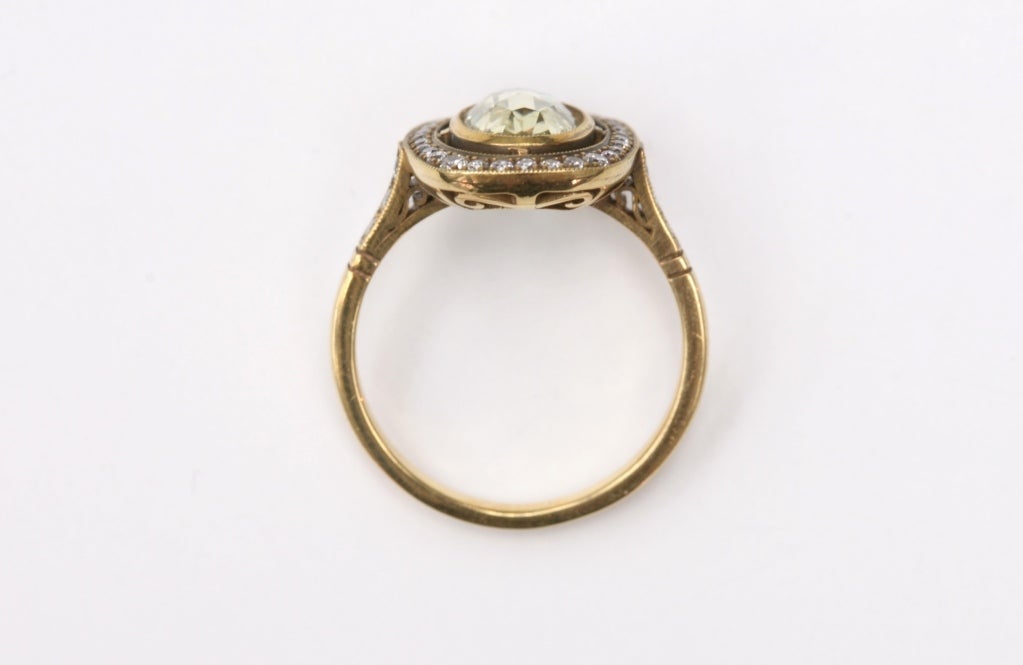 Art Deco Fancy Yellow Rose Cut Diamond Engagement Ring
