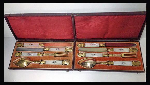 Women's or Men's Rare Pair Silver Mother Of Pearl Traveling Sets Paris