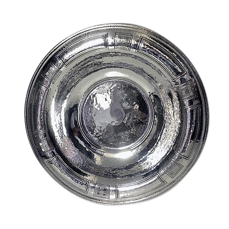 American Arts and Crafts Sterling hammered Silver Bowl, Black, Starr and Frost Ltd, New York C.1900 The Bowl with wide slightly everted rim pierced with six square panels with elongated plain rectangular panels between and deep well centre.
