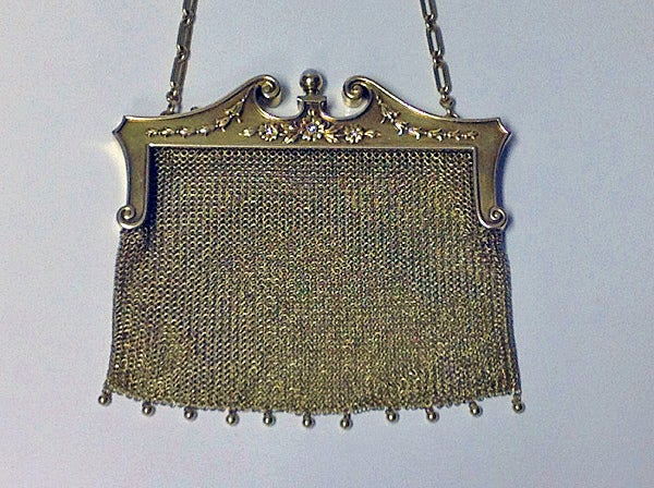 Art Nouveau Gold Diamond Pearl Purse Bag 6