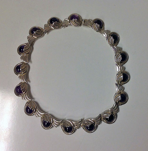 Margot De Taxco Sterling Silver Amethyst Necklace, C.1950. In Good Condition In Toronto, ON
