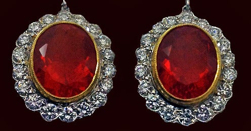 Fire Opal Diamond Platinum Gold Earrings In Excellent Condition In Toronto, ON