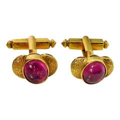 Pink Tourmaline Gold Gentleman's Cufflinks