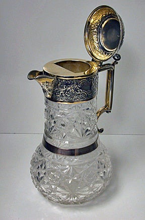 Antique English Silver Glass Claret Jug Hallmarked, 1896 In Good Condition In Toronto, Ontario