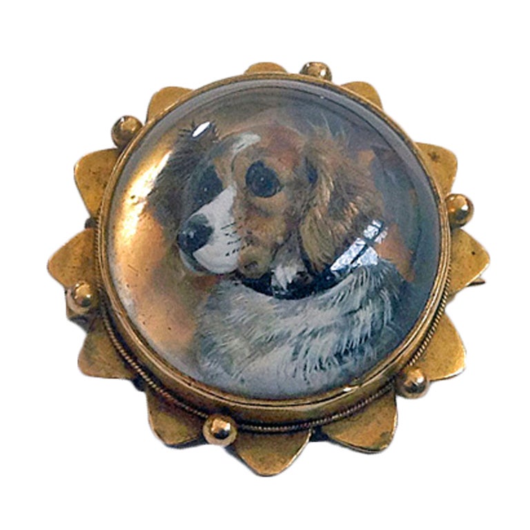 Reverse Intaglio Crystal Essex Crystal Dog Brooch Locket, circa 1880