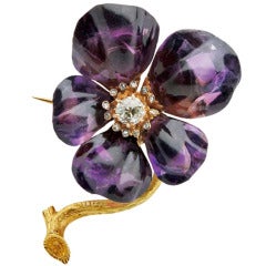 Antique Large Amethyst Diamond Flower Brooch