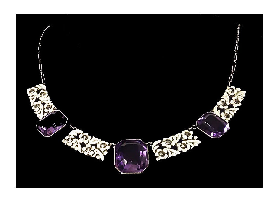 Bernard Instone Arts and Crafts Amethyst and Enamel Necklace