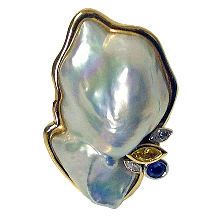 Mother-of-Pearl, Diamond, Sapphire Ring