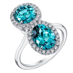 TAMIR Rare "Lagoon" Blue Tourmalines and Diamond Ring.