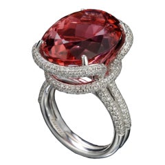TAMIR "Sweet" pinkish Orange Tourmaline and Diamond Ring.