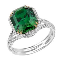 TAMIR Highly Prized Vivid Green Tourmaline and Diamond Gold Ring