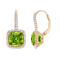 Peridot Diamond Rose Gold Lever Back Earrings 9.46 Carat Tamir