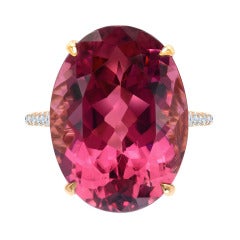 Marvelous Raspberry Tourmaline and Diamond Ring.