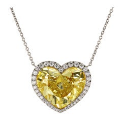 A Magnificent 17 Carat Natural Fancy Light Yellow Heart Shape Diamond Necklace