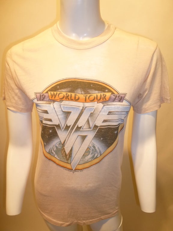Vintage promotional tour t-shirt for Van Halen's 1979 World Tour in white.