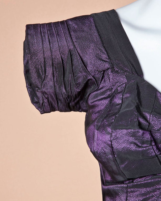 Vintage 1940's Metallic Purple Silk Taffeta Gown 4