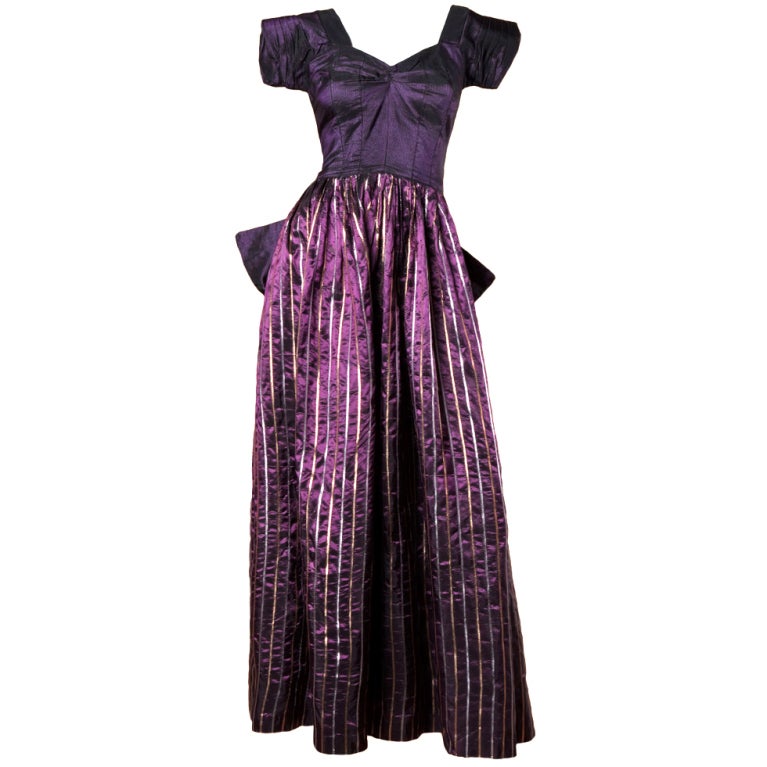 Vintage 1940's Metallic Purple Silk Taffeta Gown