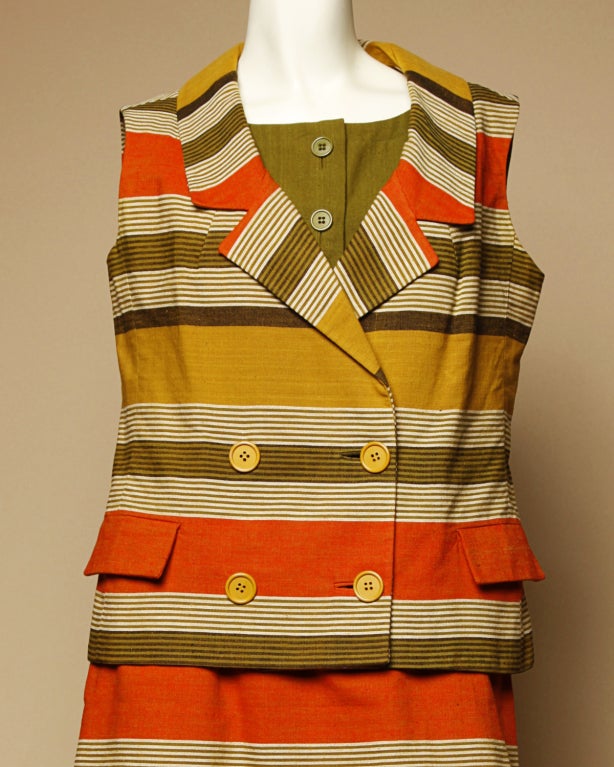 Vintage 1960s 60s Nina Ricci Mod 2-Piece Set Linen Dress + Vest Ensemble 5