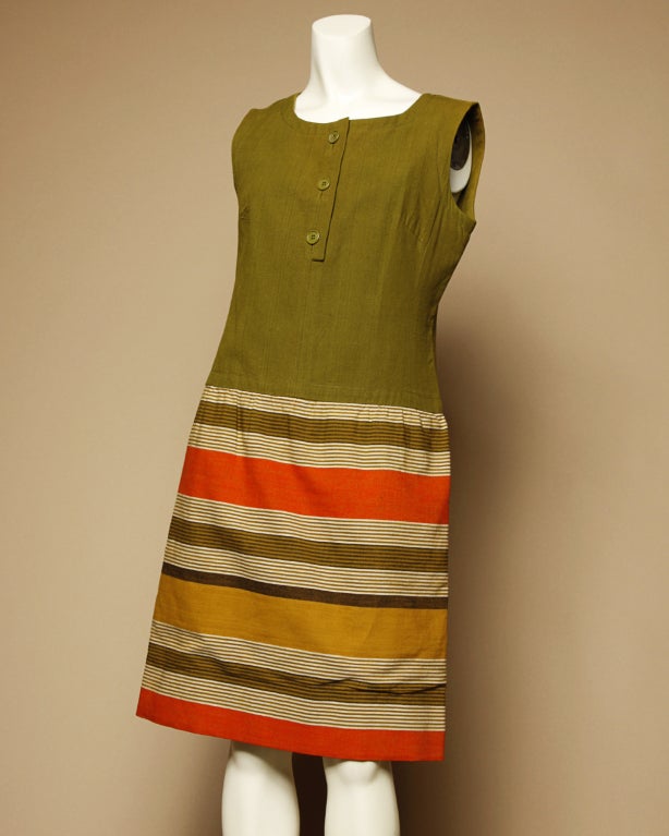 Women's Vintage 1960s 60s Nina Ricci Mod 2-Piece Set Linen Dress + Vest Ensemble