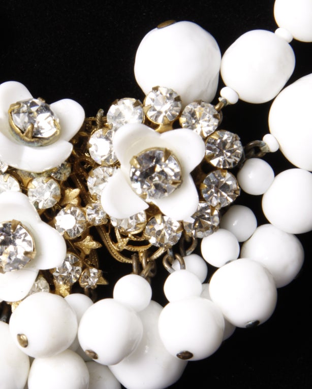 Women's Miriam Haskell Milk Glass & Rhinestone Necklace + Earring Set