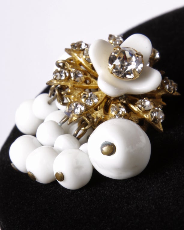 Miriam Haskell Milk Glass & Rhinestone Necklace + Earring Set 1