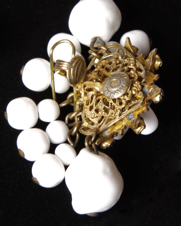 Miriam Haskell Milk Glass & Rhinestone Necklace + Earring Set 5
