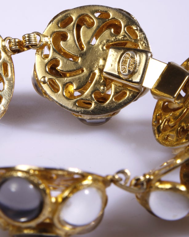Alice Caviness Vintage 1940's Glass Cabochon Gold Tone Bracelet 3