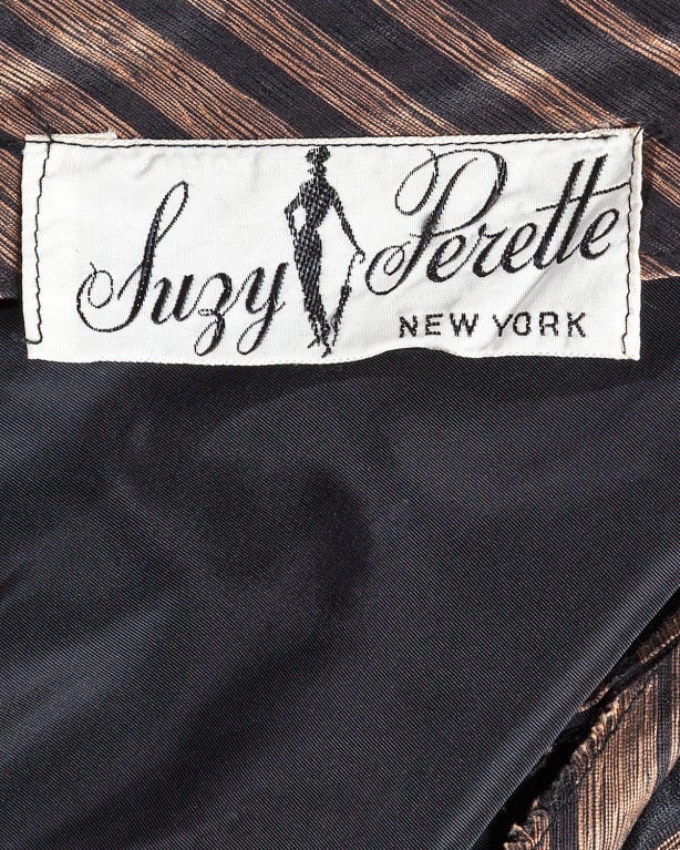 Suzy Perette Vintage 1950's Silk Two Tone Striped Party Dress 3