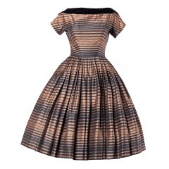 Suzy Perette Vintage 1950's Silk Two Tone Striped Party Dress