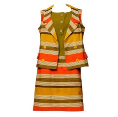 Vintage 1960s 60s Nina Ricci Mod 2-Piece Set Linen Dress + Vest Ensemble