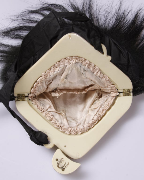 Women's Museum Quality Victorian Monkey Fur Etched Celluloid Bag Purse