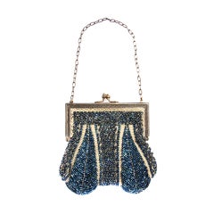 Vintage 1920's Flapper Opulent Blue Glass Beaded Purse Bag