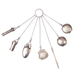 Antike viktorianische Chatelaine .925 Sterling Silber Tasche Geldbeutel