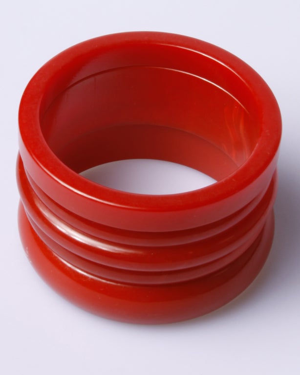 Vintage 1950's Cherry Red Bakelite Bangle 3-Bracelet Set 1