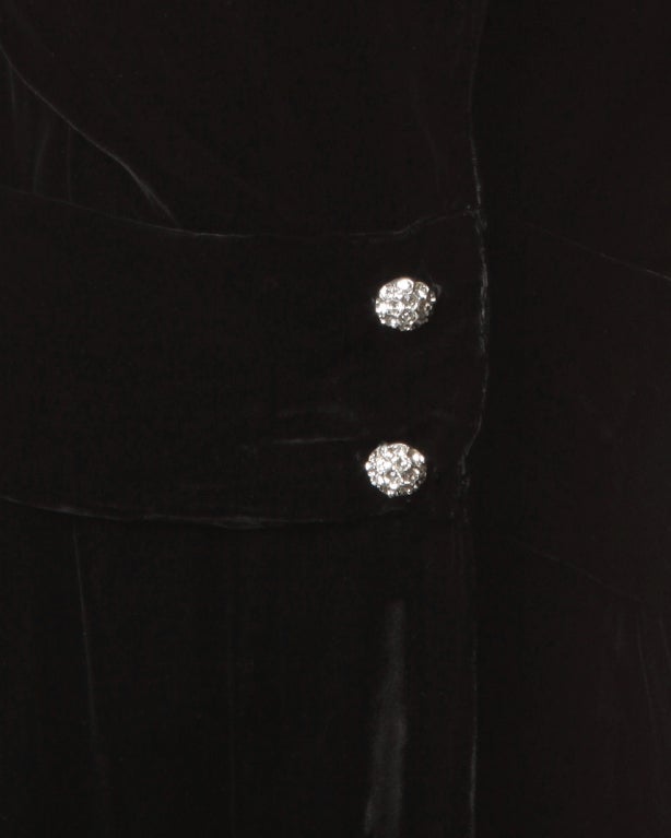Vintage Silk Velvet Evening Coat with Rhinestone Buttons 2