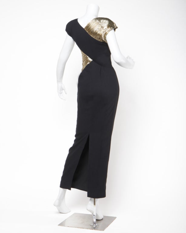 Vintage 1980s Valentino Metallic Gold & Black Evening Gown Dress 1