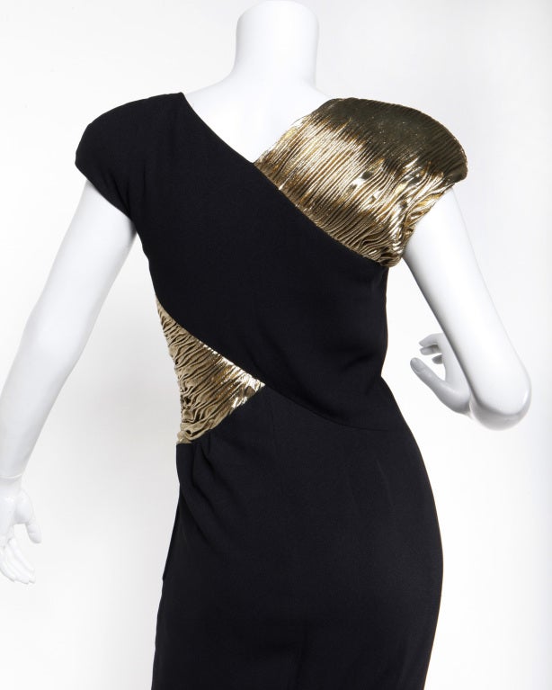 Vintage 1980s Valentino Metallic Gold & Black Evening Gown Dress 2