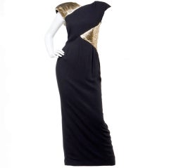 Vintage 1980s Valentino Metallic Gold & Black Evening Gown Dress