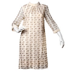 Vintage 1960's Blush Heavily Glass Beaded Lace Shift Dress