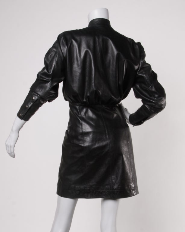 Claude Montana Vintage 1980's Black Buttery Leather Coat Dress 1