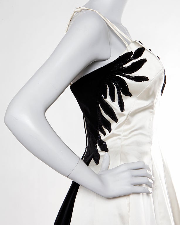 Women's Emma Domb Vintage Black & White Sequin Gown / 1940's Dress