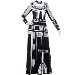 Vintage 1970's Rhinestone Black & White Op Art Print Maxi Dress