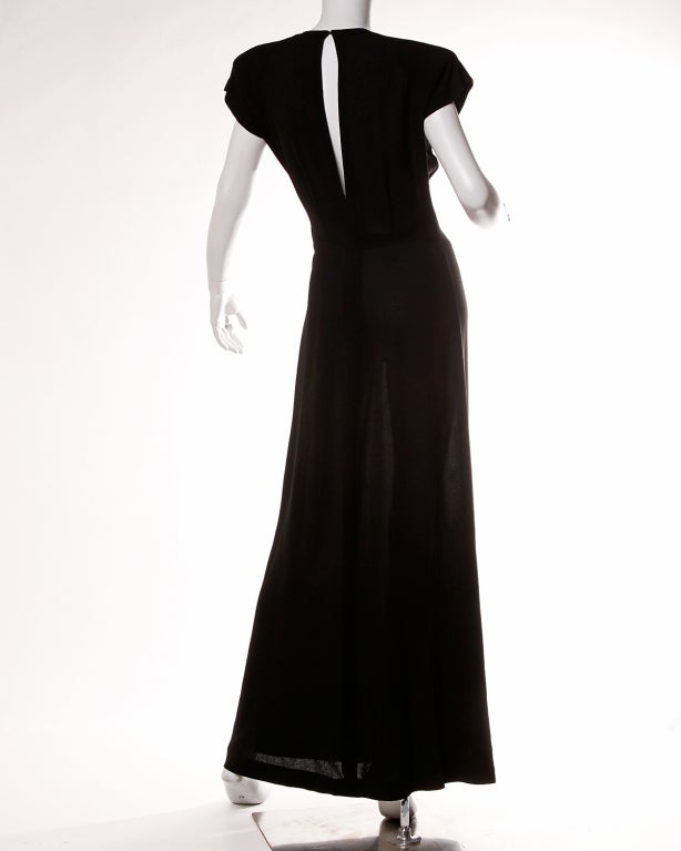 Women's Vintage 1940's Metallic Hand Sequin + Beaded Formal Black Dress