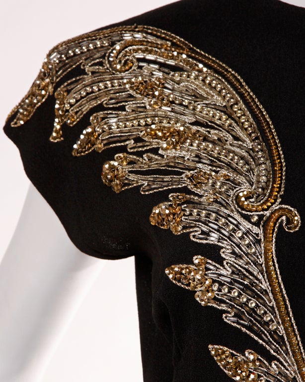 Vintage 1940's Metallic Hand Sequin + Beaded Formal Black Dress 3