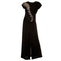Vintage 1940's Metallic Hand Sequin + Beaded Formal Black Dress