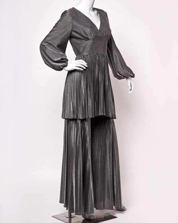 Vintage 1970's Metallic Pleated Palazzo Pants + Top Set