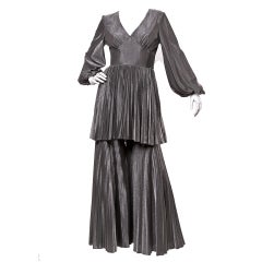 Vintage 1970's Metallic Pleated Palazzo Pants + Top Set