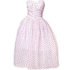 Vintage 1950's Strapless Sweetheart Polka Dotted Party Dress