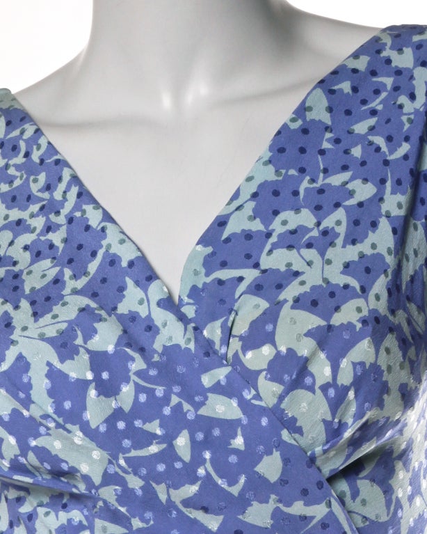 Balenciaga Vintage 90s Blue Silk Botanical Print Dress at 1stdibs