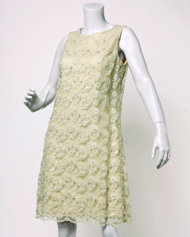 Rare Castillo for Lanvin Vintage 1960's Sequin Beaded Lace Dress